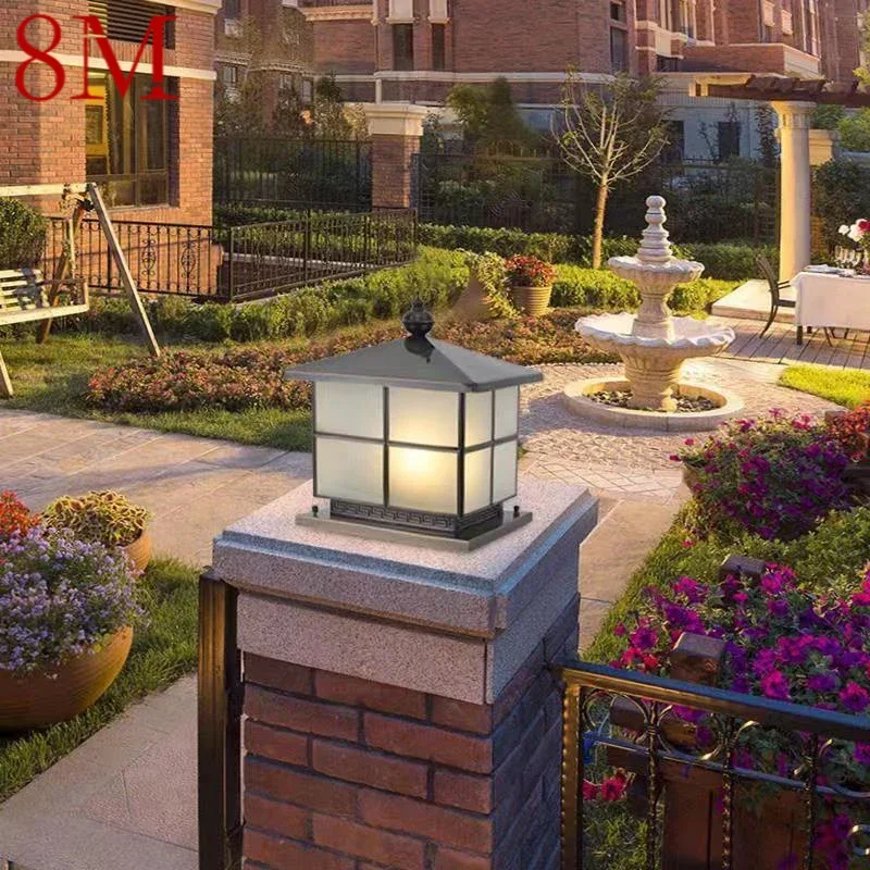 

8M Outdoor Electricity Post Lamp Vintage Creative Chinese Brass Pillar Light LED Waterproof IP65 for Home Villa Courtyard