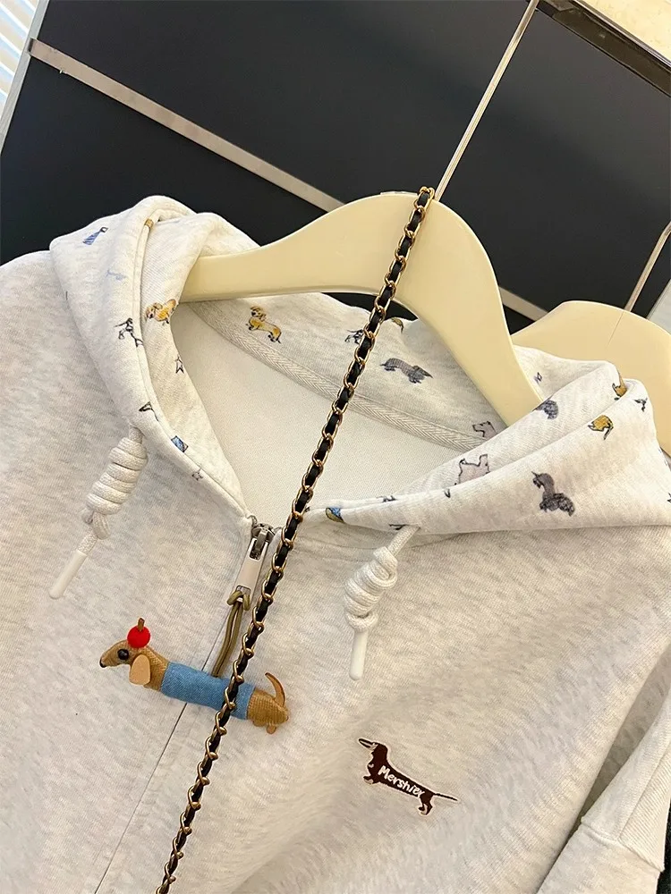 특대형 300파운드 미국 레트로 후드티 여성용 2025년 가을 신상 고급 지퍼 오픈 가디건 스웨트셔츠 아우터웨어