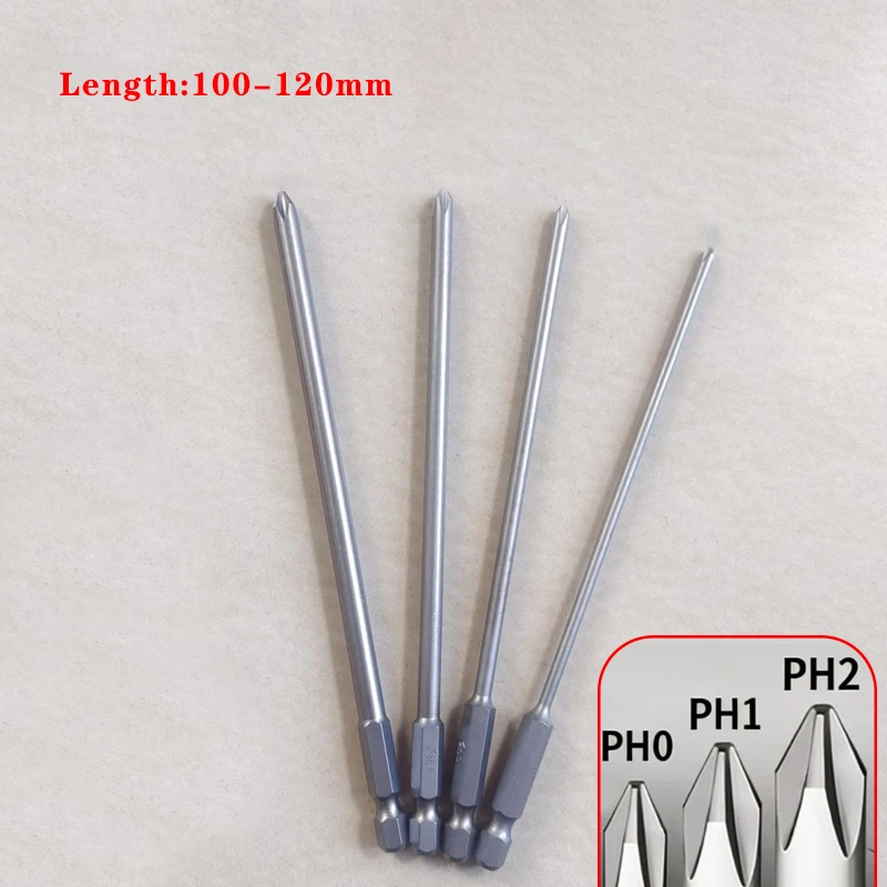 1pcs PH0 PH1 PH2 Phillips Head Magnetic Screwdriver Bit S2 Alloy Steel 100mm-120mm Long For Electric Screw Driver Repair Tool