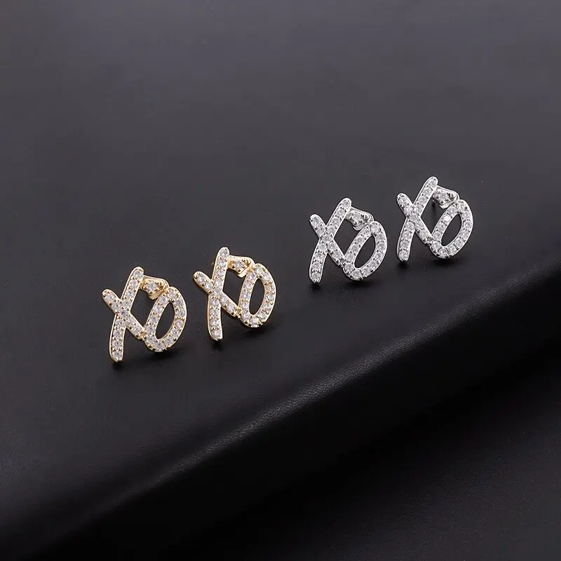 Exquisite Blingiced Out Zircon Xo Alphabet Stud Earrings Cubic Zirconia Hypoallergenic Earrings Ladies Jewelry