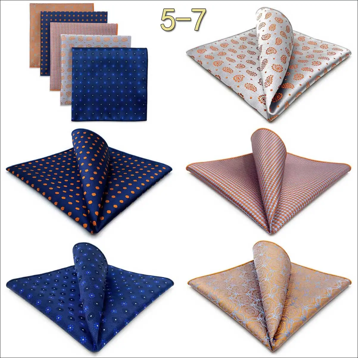 5-teiliges Herren-Einstecktuch-Set, verschiedene Einstecktücher, mehrere Stile, Paisley- und Blumenmuster, Anzug, groß, 32 cm, Business-Accessoires – Detail 6