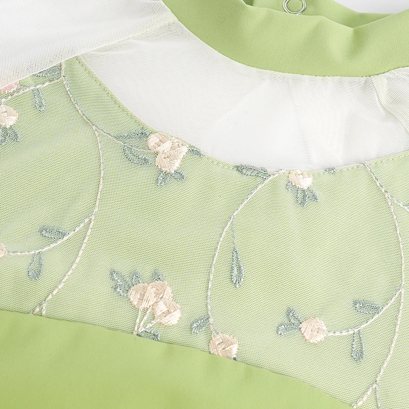 Justaucorps de danse à col montant pour enfants, épissure en maille, broderie, manches courtes, vêtements de Ballet en Nylon, body de gymnastique très extensible pour filles