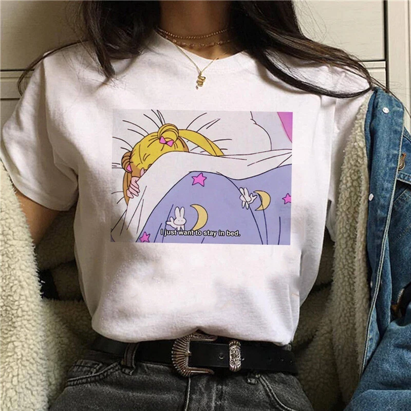 Camiseta de los 90 con Gráfico Retro de Anime Sailor Moon, Camiseta de Verano de Algodón para Hombre y Mujer, Ropa Urbana Informal de Moda, Camiseta de Manga Corta para Parejas, Estilo Hip Hop