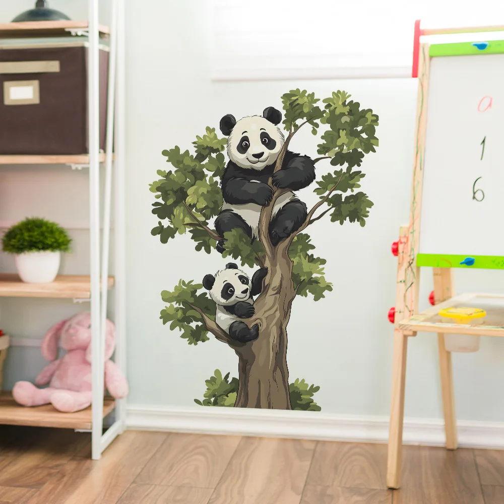 الباندا تسلق شجرة ملصقات جدار لغرفة المعيشة غرفة نوم خزانة ديكور خلفية المنزل شارات الحائط ذاتية اللصق #5