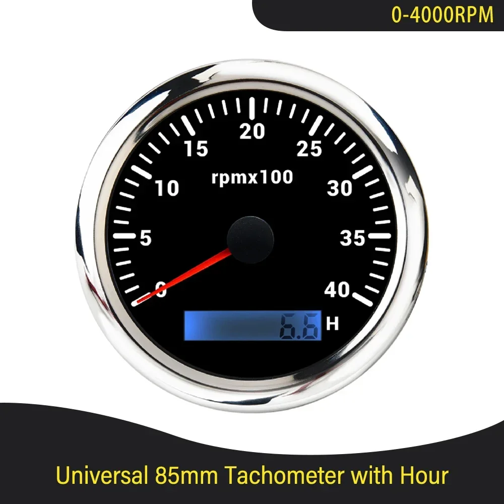 85mm Tachometer 0-3000RPM 0-4000RPM 0-6000RPM 0-7000RPM 0-8000RPM LCD Hour Meter with 7 Colors Backlight for Car Boat Universal