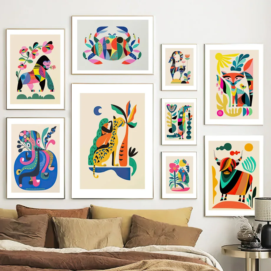 Wall Art Print Canvas Painting Geometry Abstract Leopard Octopus Fox Tiger Lizard Nordic Poster Decor Pictures For Living Room