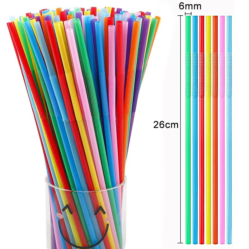 Drinking Plastic Straws Colorful Flexible Milk Cola Bubble Tea Disposable Straw for Wedding Party Kitchen Bar Drinks Supplies