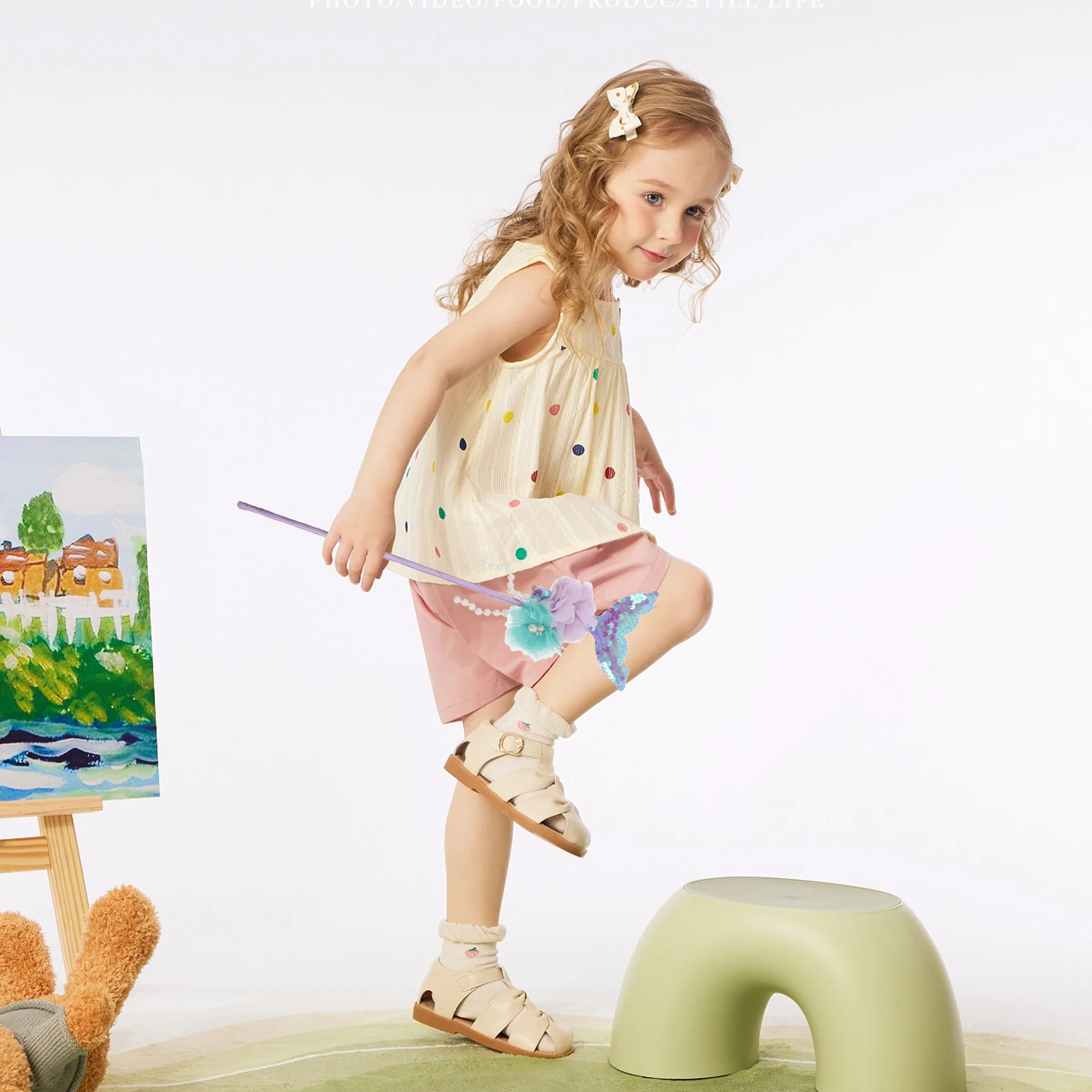 

Cute Cartoon Fish Tail Wand Kids Fairy Mermaid Princess Wood Fabric Plastic Accessories Party Decorative Stick Stage