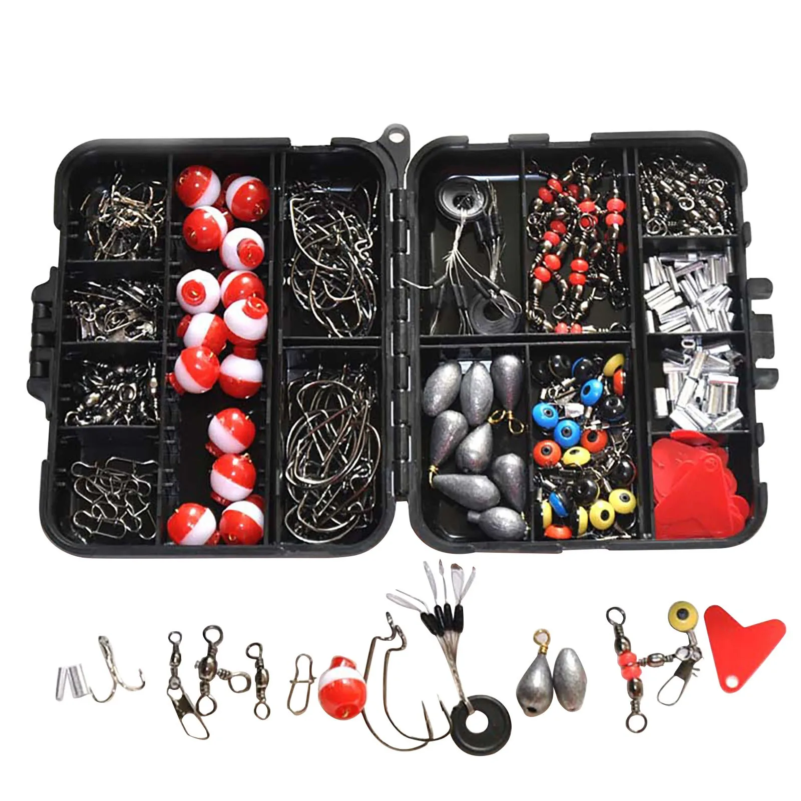 264pcs Fishing Accessories Set With Tackle Box Including Plier Hooks Weight Swivels Snaps Slides