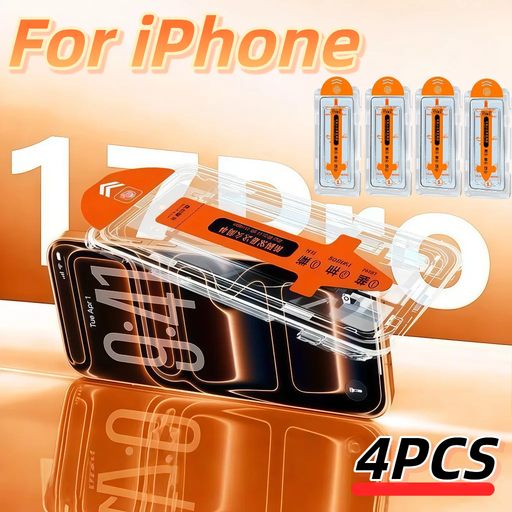 

4Pcs Ultra-Thin Tempered Glass Screen Protector for iPhone 17E/16E/16/15/14/13/12/11/XR/XS/Pro Max/Plus - Easy Install