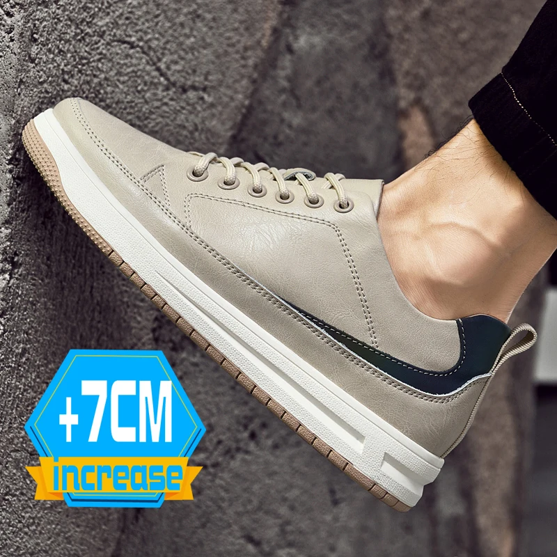 

Men Fashion Lift Sneakers Man Elevator Shoes Taller Heel Men'S Invisible Height Increasing Insoles 7CM Genuine Leather Designer