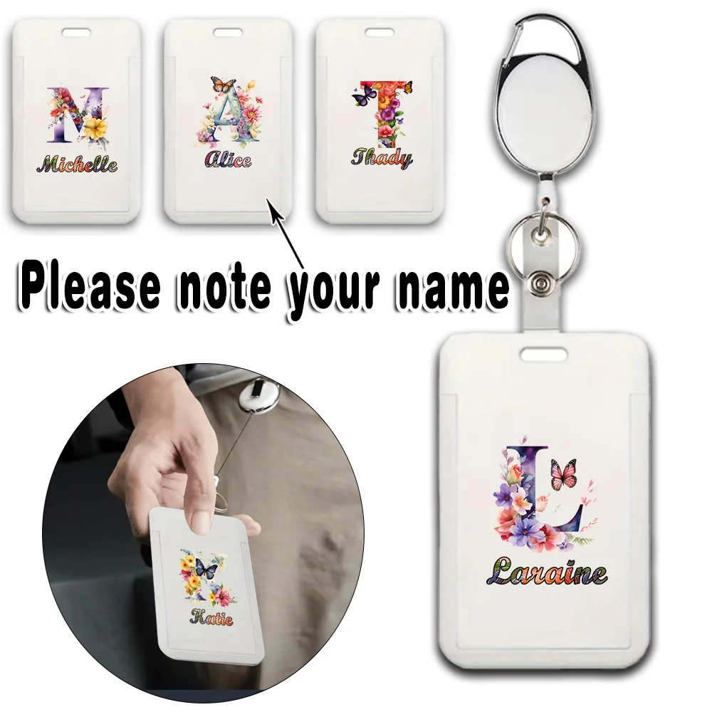 Customized Name Retractable Badge Holder Keychain Clip Durable Personalized ID Card Holder for Office Business Security Use DIY