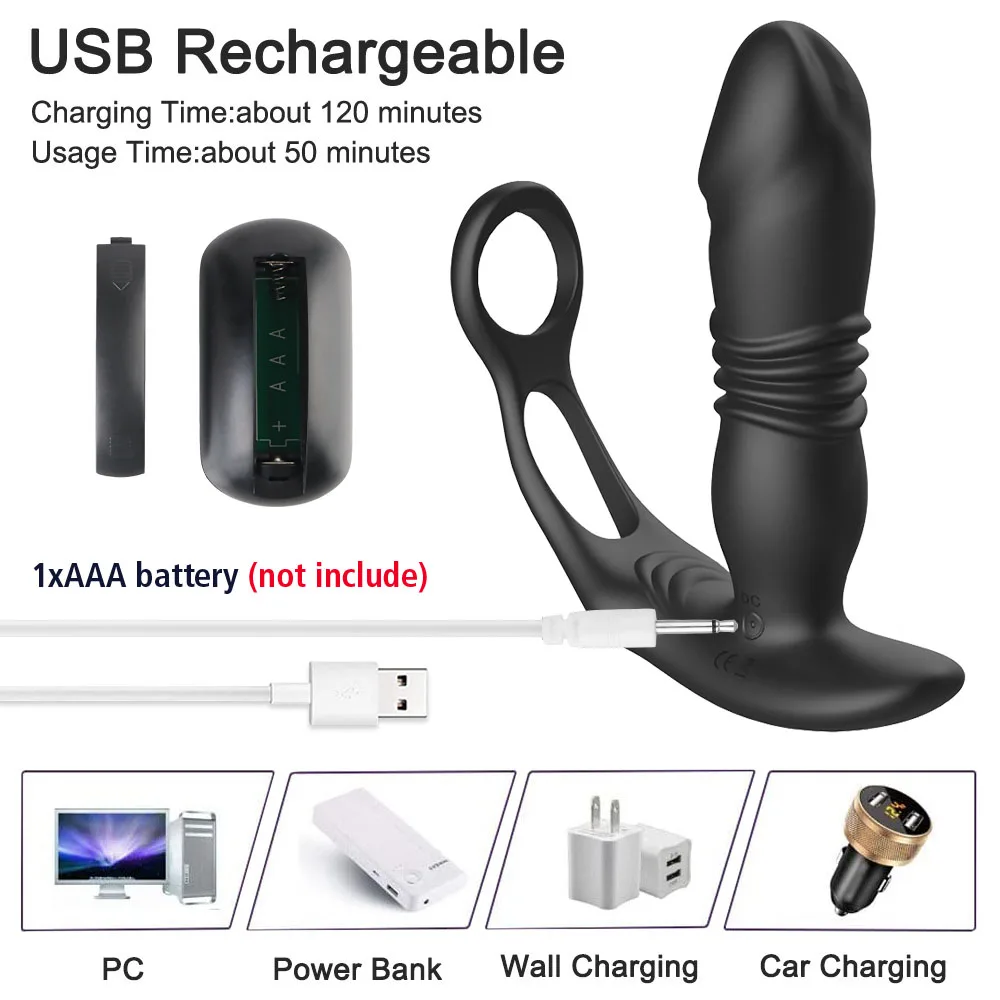 Delayed Ejaculation Cock Ring Sex Toys for Men Couples Male Perineum Prostate Massager Wearable Vibrator 3+12 Modes Butt Plug