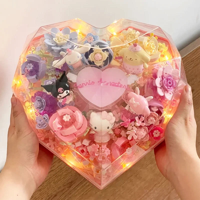 

AREAX Brick Zone Sanrio Love Flower Box Kuromi Building Blocks DIY Toy Desktop Ornament Birthday Valentine's Day Creative Gift