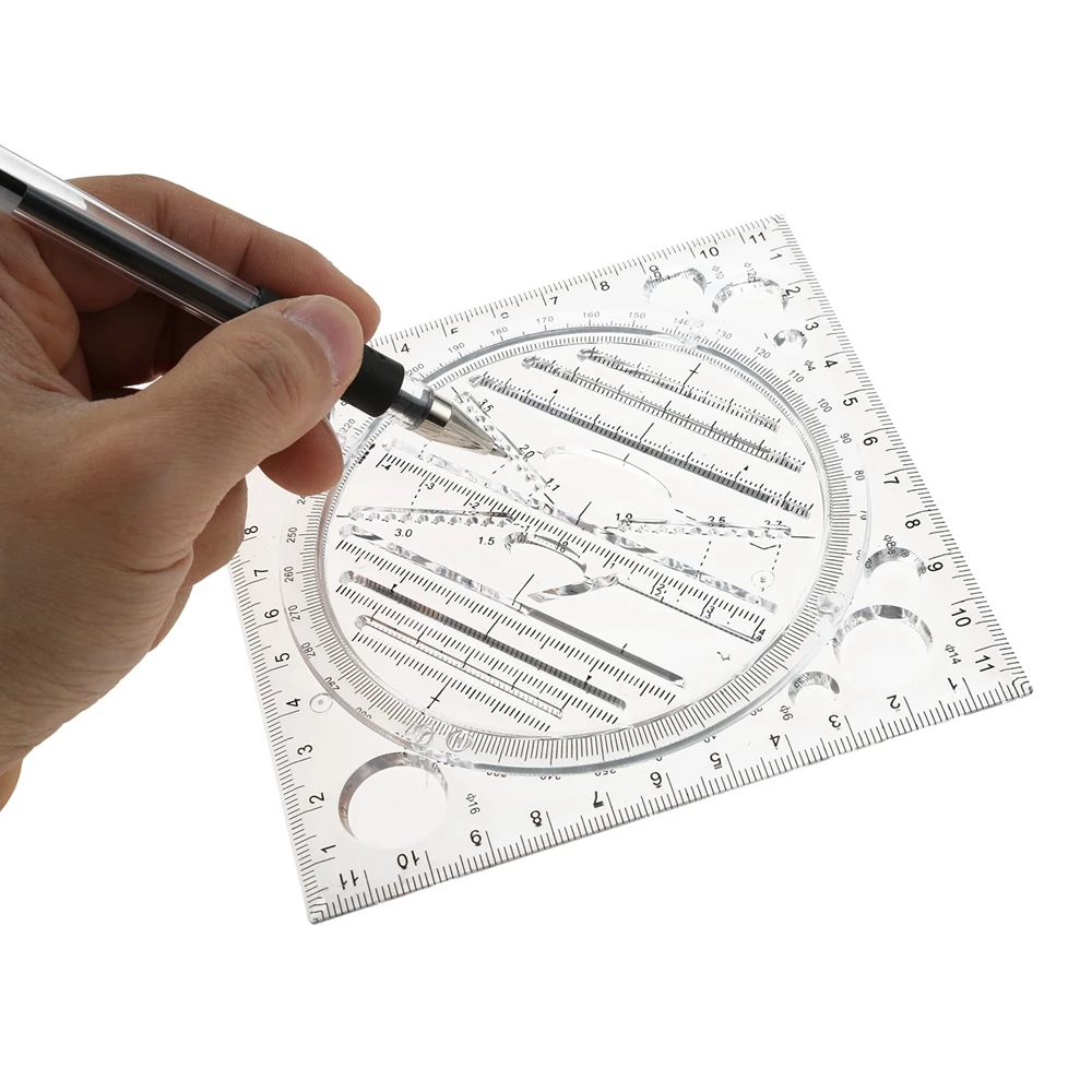 Multifunctional Drawing Ruler Springhall Angle and Circle Maker Drawing Geometric Drawing Template Measuring Ruler Blue/black