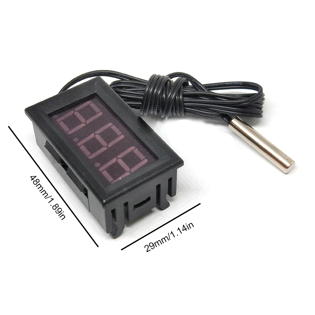 DC 12V Mini Digital LED Thermometer Sensor Module Meter Detector Waterproof Metal Probe Temperature Probe Monitor Panel Tester