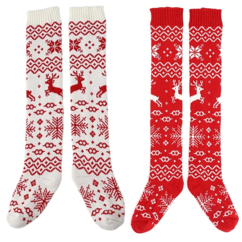 

Women Reindeer Christmas Long Stockings Festival Knitted Over Knee Boot Socks