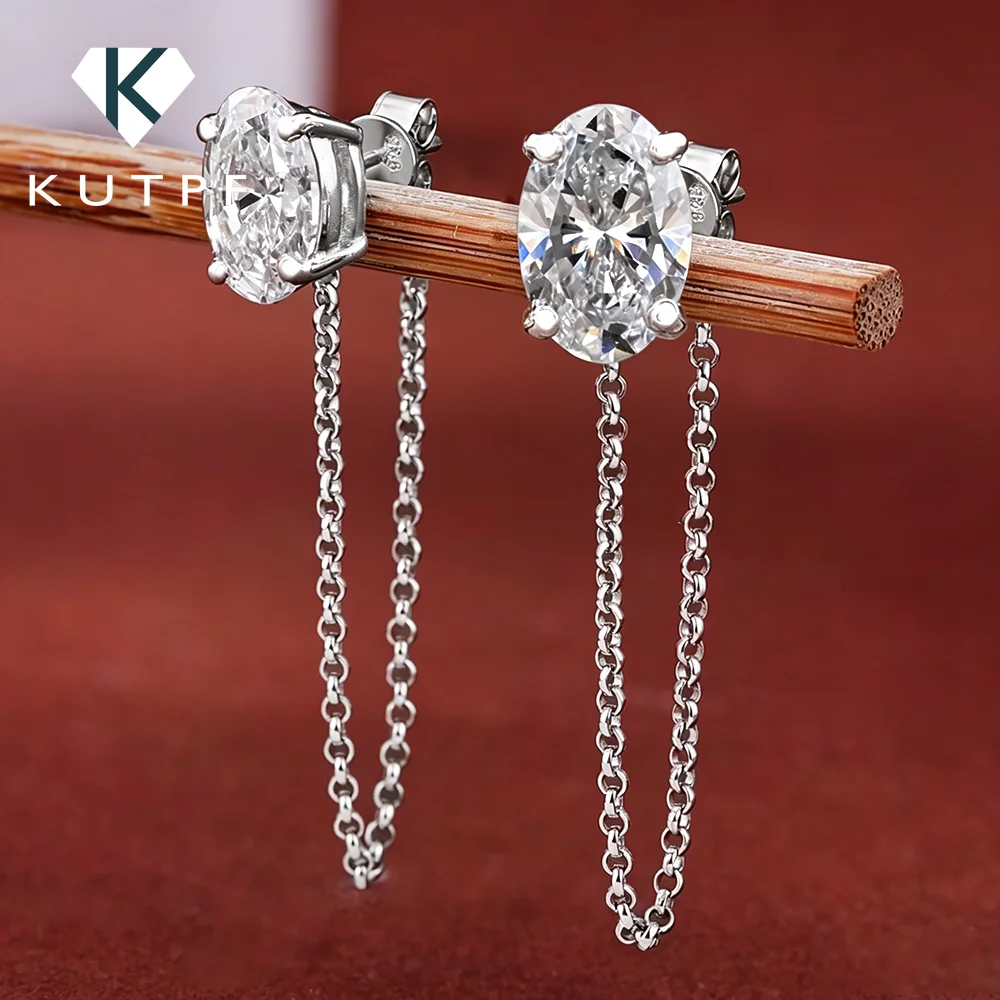 1-4carat Oval Cut Moissanite Chain Earrings for Women Solitaire Diamond Stud/Drop Earring 925 Silver Jewelry with Certificate