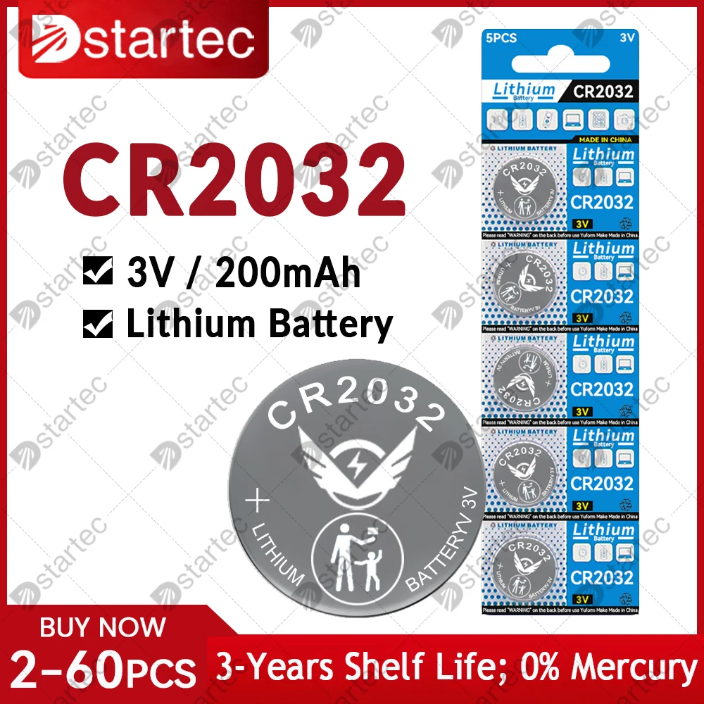 DStartec 2 шт.-60 шт. 200 мАч CR2032 батарейки для монет CR 2032 5004LC DL2032 3 В литиевая батарея для часов игрушки автомобильный пульт