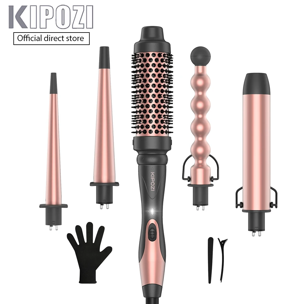 

KIPOZI Electric Hair Curler 5 in 1 Replaceable Curling Wand Set Long Curling Tong Wand Ptc Professional Hair Curling Iron