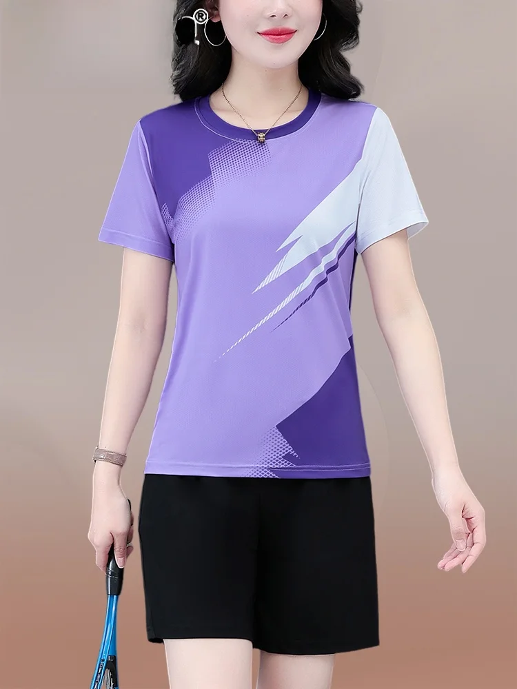 

TUCANO Ice Silk Women's Sportswear Set Qui Dry Summer Morning Run ort Sve Two Piece Suit Polyester Fiber round Ne