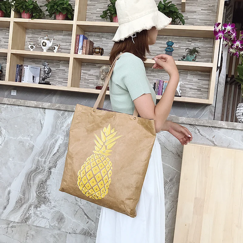 Kraft paper bag DuPont ring purchase security foldable shoulder female messenger Korean washed