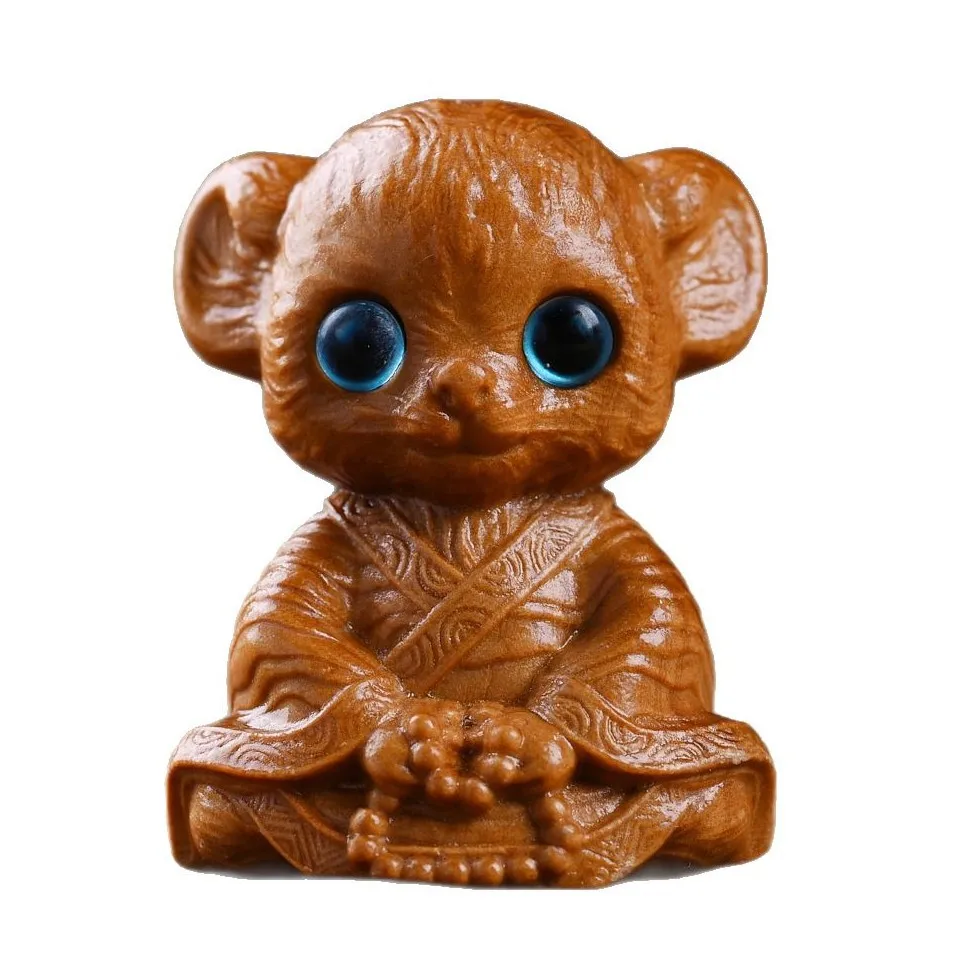 Cliff Cypress Carving New Seated Zen Style Cartoon Zodiac Snake Horse Monkey Dragon Statue Cute Creative Home Desktop Ornament