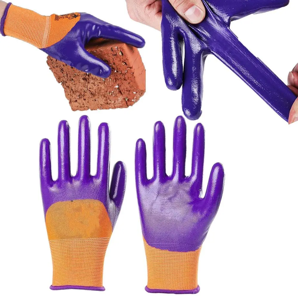 

Tool Purple Coating Work Gloves Nylon Antiskid Nitrile Work Gloves Elastic Breathable Elastic Mittens Workshop