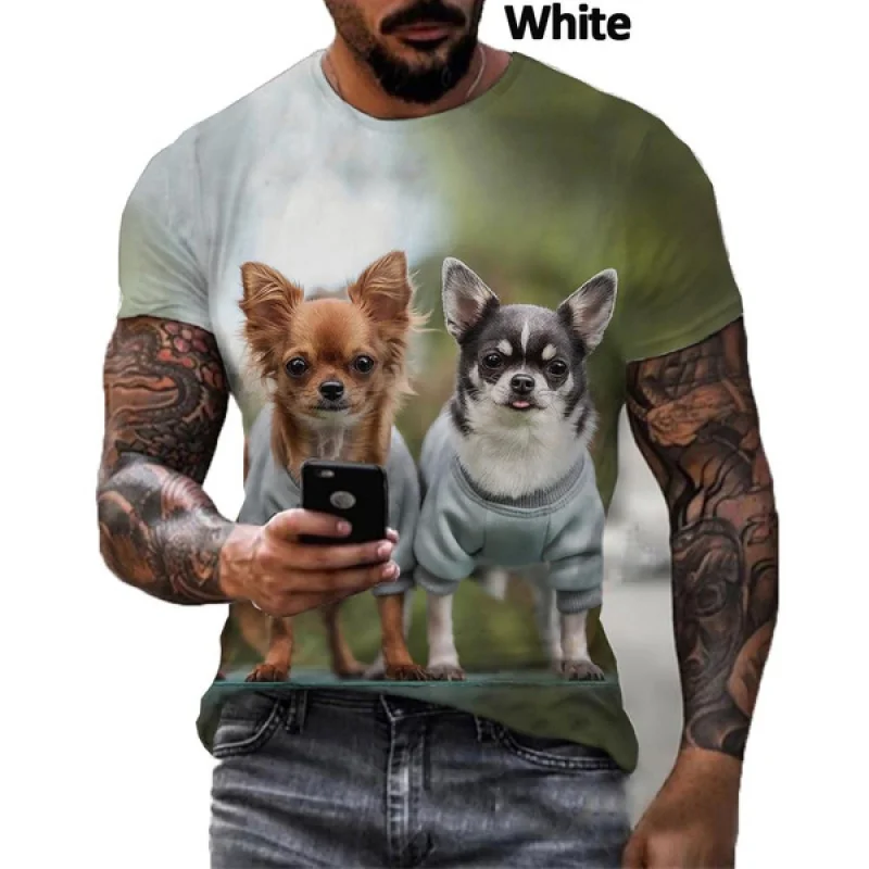 Fashion Men/women Funny Dog 3d Print T-shirt Casual Chihuahua Round Neck Short Sleeved Hiphop Tee Tops