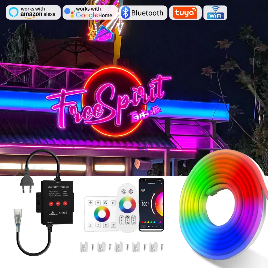 

Smart Tuya WiFi 220V RGB Neon Light RF Panel Control Flexible RGB Led Light Strip Waterproof Led Neon Ribbon Outdoor Home Decor
