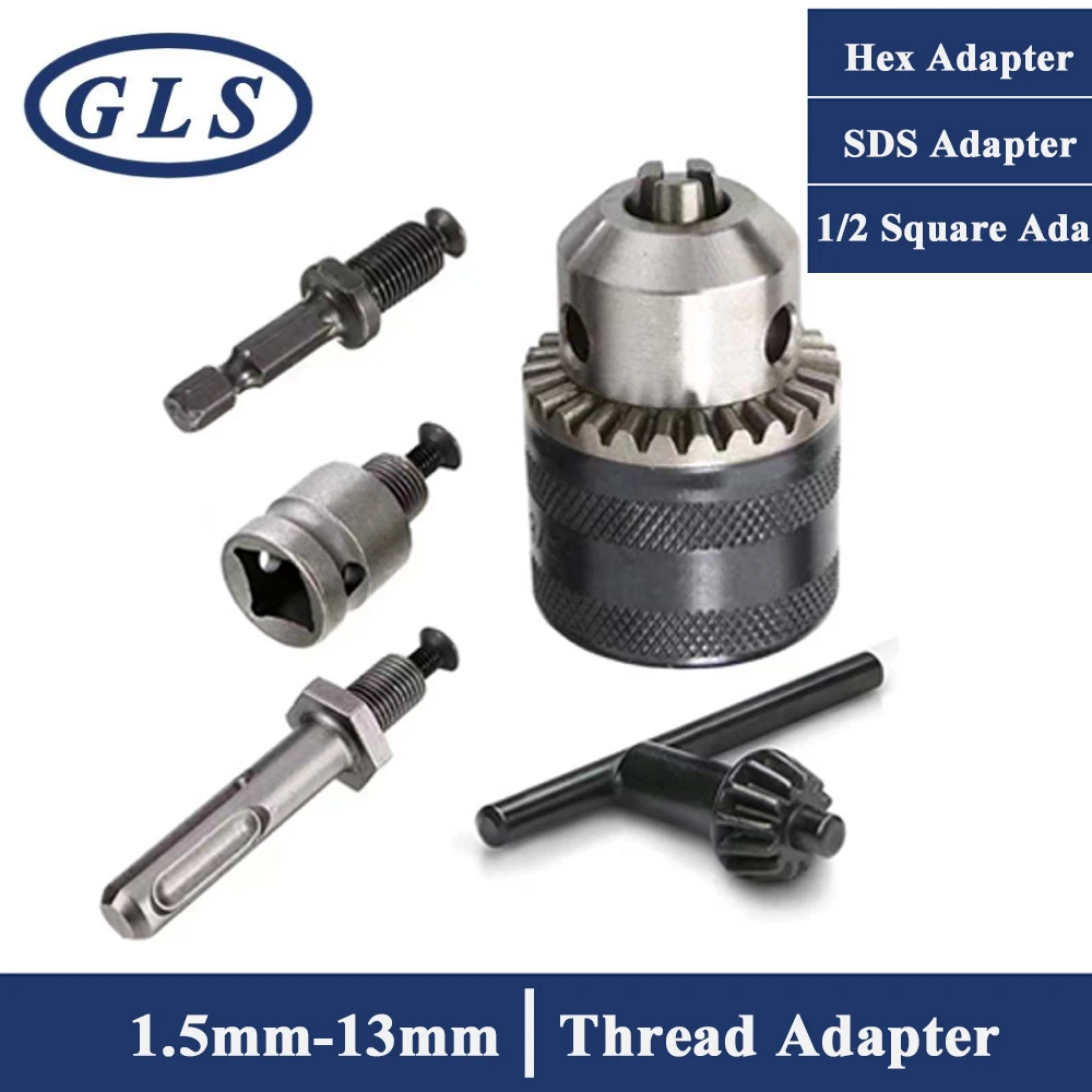 1.5mm-13mm Converter 1/2 20UNF Key Drill Chuck Thread Adapter Hex SDS 1/2 Square Impact Driver Wrench Bit Connecting Rod Hex