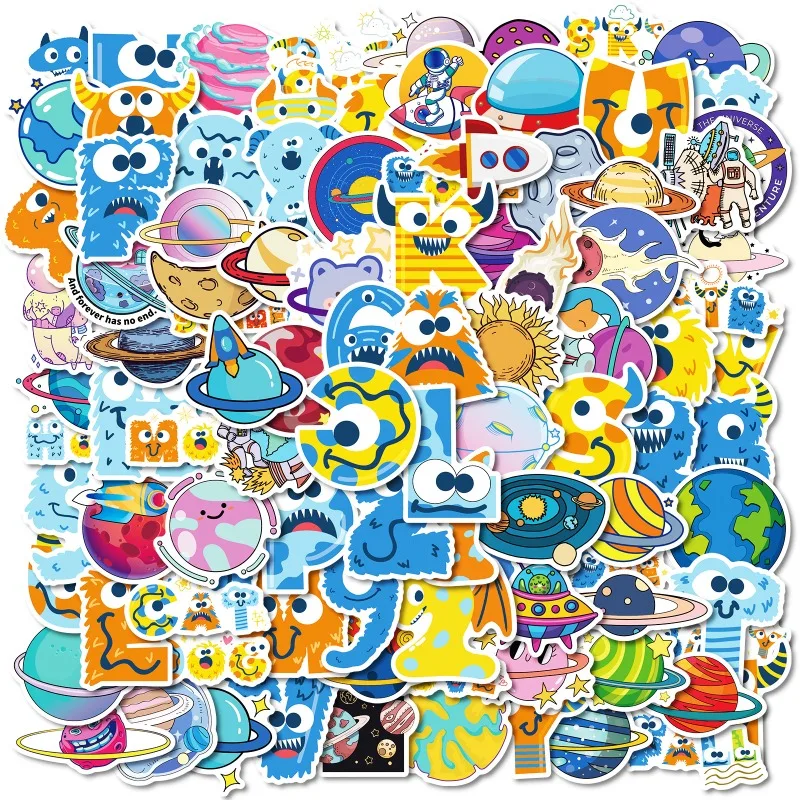 100pcs Space Planet Alien Laptop Refrigerator Handmade Luggage Children's Creative Decorative Waterproof Stickers Holiday Gift