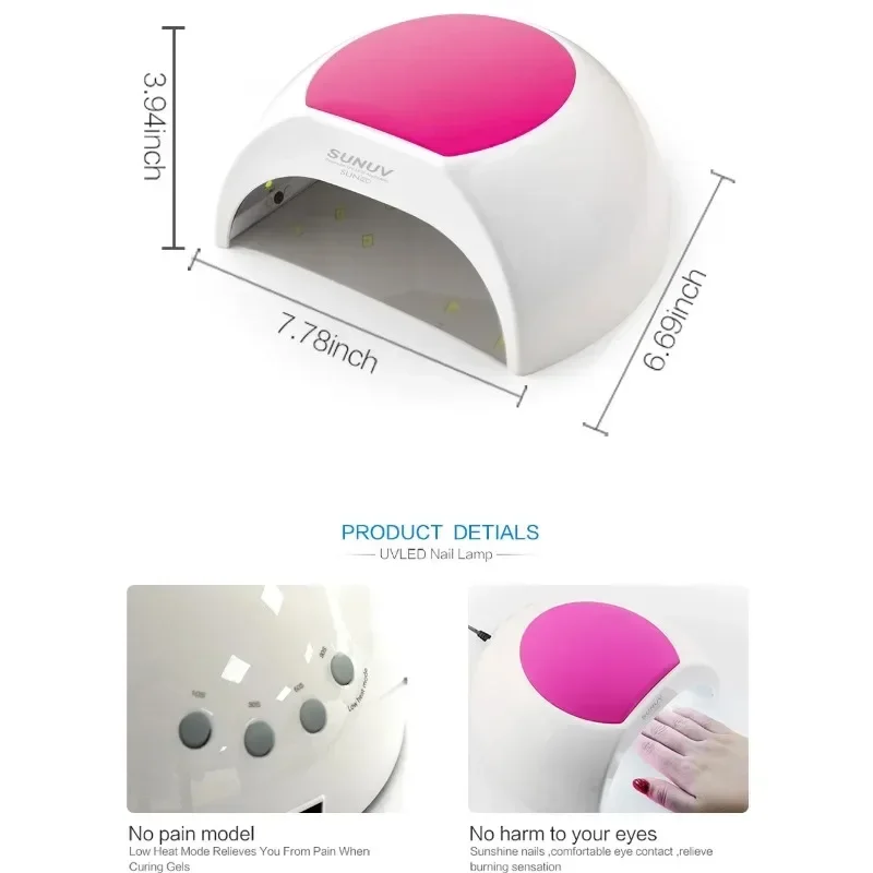 SUNUV 48W nagellamp UV-lamp SUN2 nageldroger voor UVLED gel nageldroger infraroodsensor met roze siliconen pad salongebruik