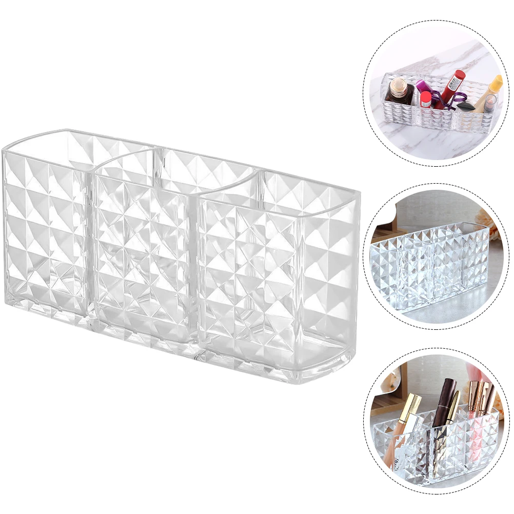 

Diamond Grain 3-Compartment Pen Pot Makeup Brush Holder Storage Box For Cosmetics Desktop Home Use Large Capacity Space Saving