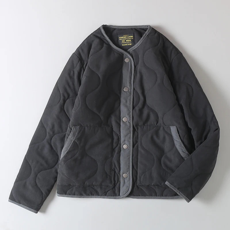 

Ретро-японская свободная повседневная куртка без воротника из хлопка с наполнителем из пуха, теплая хлопковая куртка для мужчин, с длинными рукавами, V-образным вырезом, стандартный крой