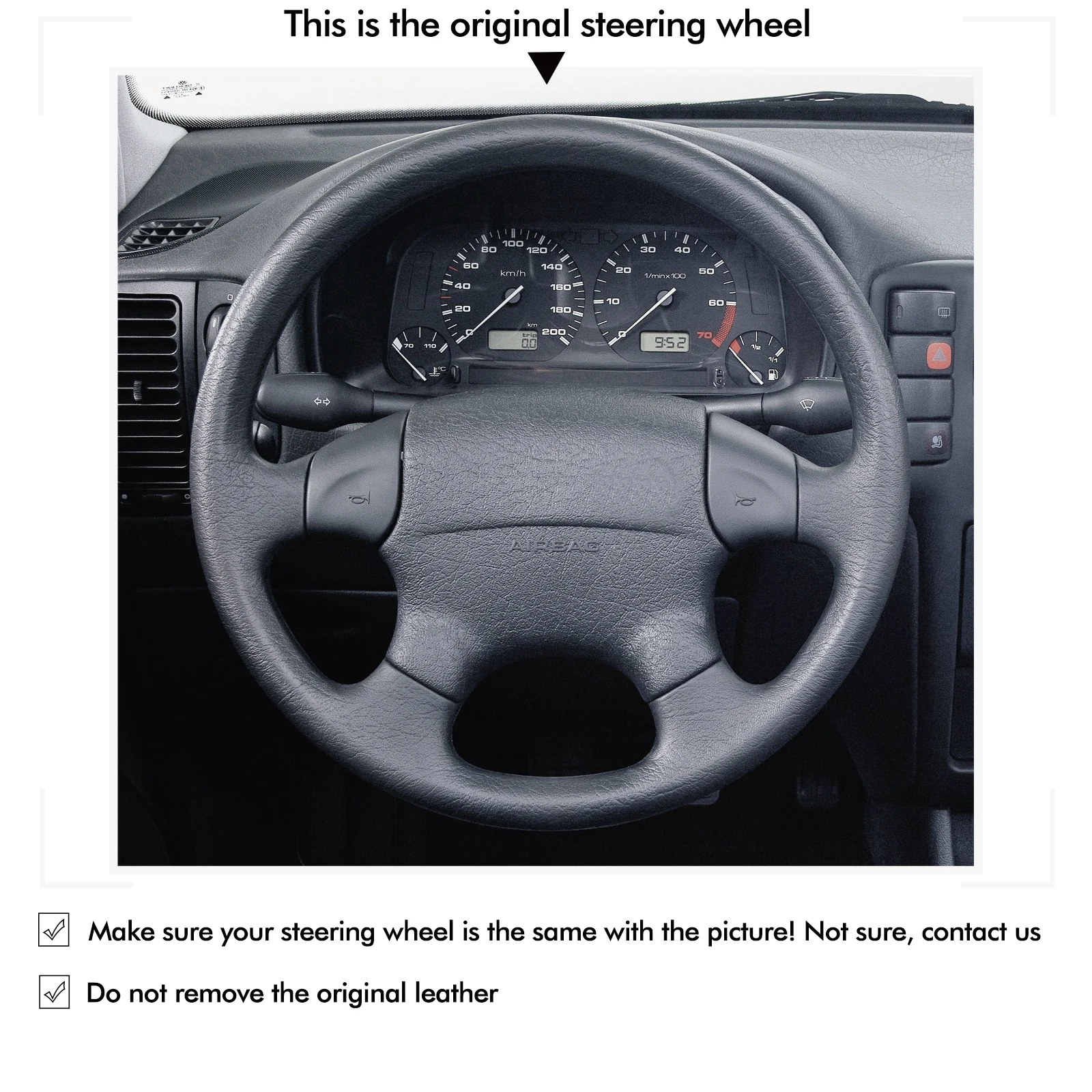 Mewant Black Genuine Leather Car Steering Wheel Cover for Volkswagen Mk3 Golf 1996