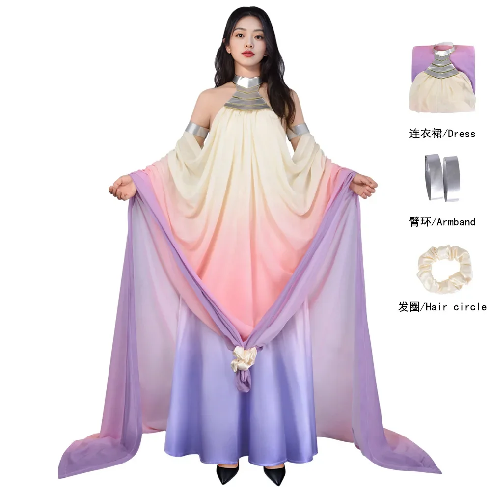 Padme Cosplay Amidala Jurk Kostuum Klassieke Koningin Lange Elegante Backless Rok Vrouwen Uniform Outfits Halloween Carnaval Party