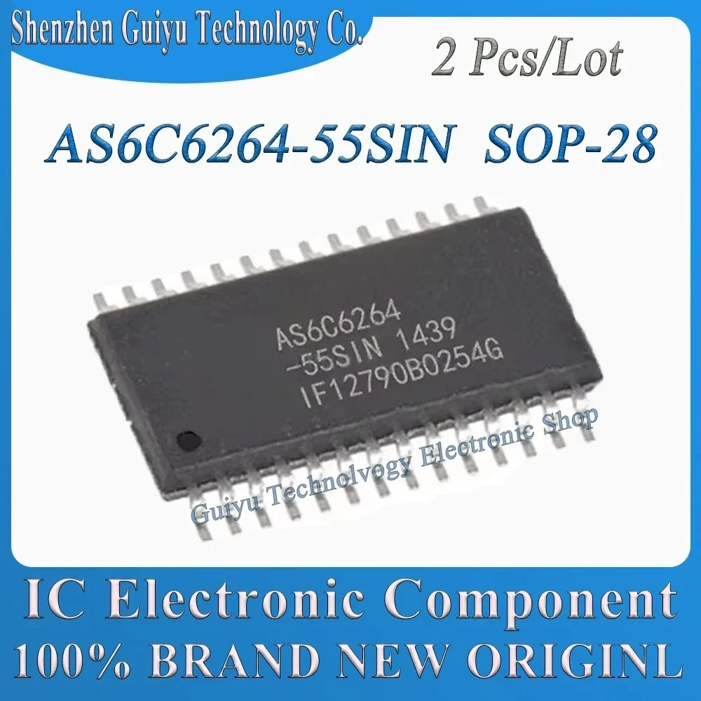 

2 Pcs/Lot AS6C6264-55SIN AS6C6264-55S AS6C6264-55 AS6C6264 AS6C SOP-28 IC Chip