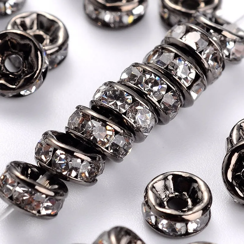 200 PCS Brass Rhinestone Spacer Beads Gunmetal Rondelle Crystal Elegant Style for Making DIY Jewelry Bracelet Earring  Charms