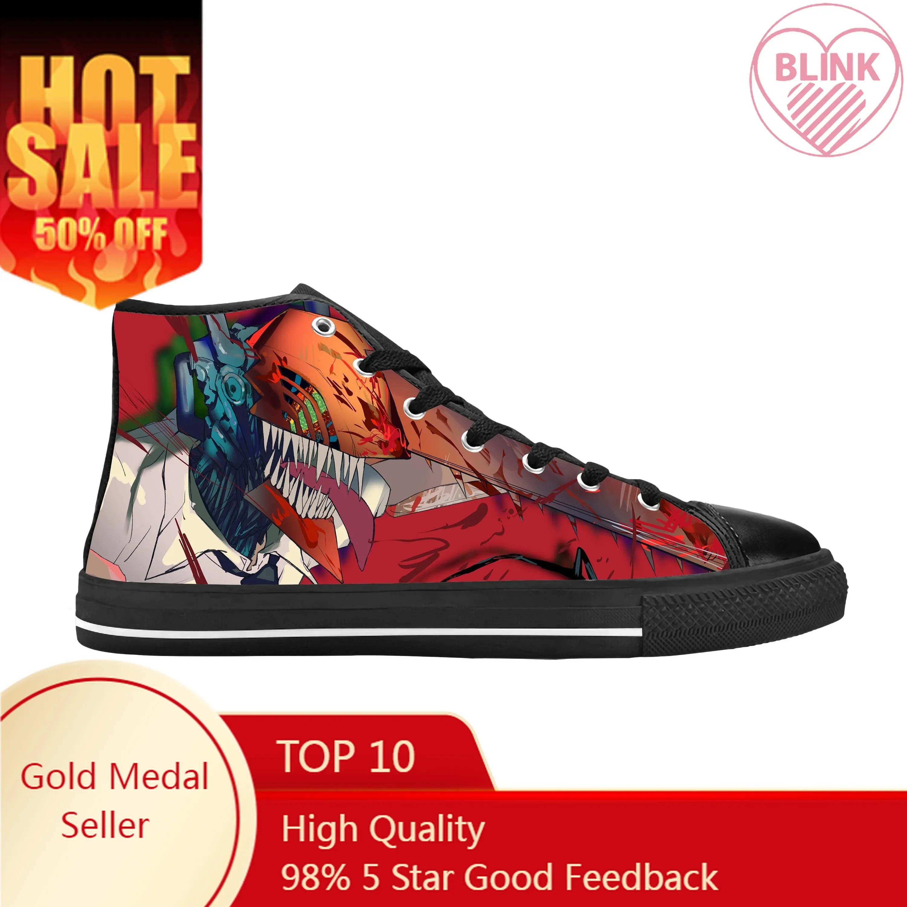 Japanische Anime Manga Cartoon Kettensäge Mann Denji lässige Stoffs chuhe High Top bequeme atmungsaktive 3D-Druck Männer Frauen Turnschuhe