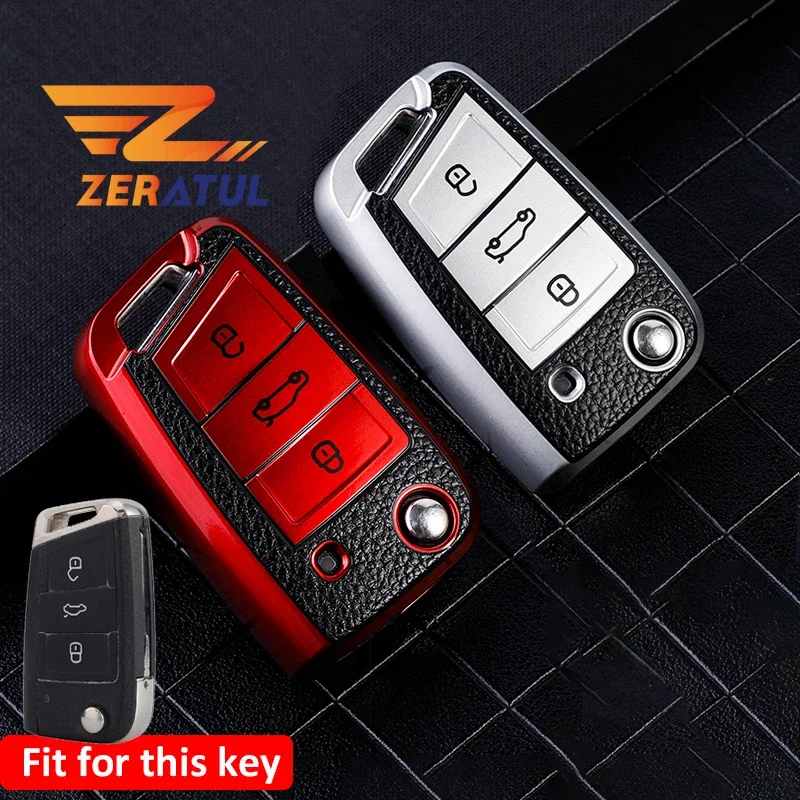 Leather TPU Auto Folding Remote Fob Cover Car Key Case for Volkswagen MK7 GTI 7 Golf 7 Golf R Skoda Octavia A7 SEAT