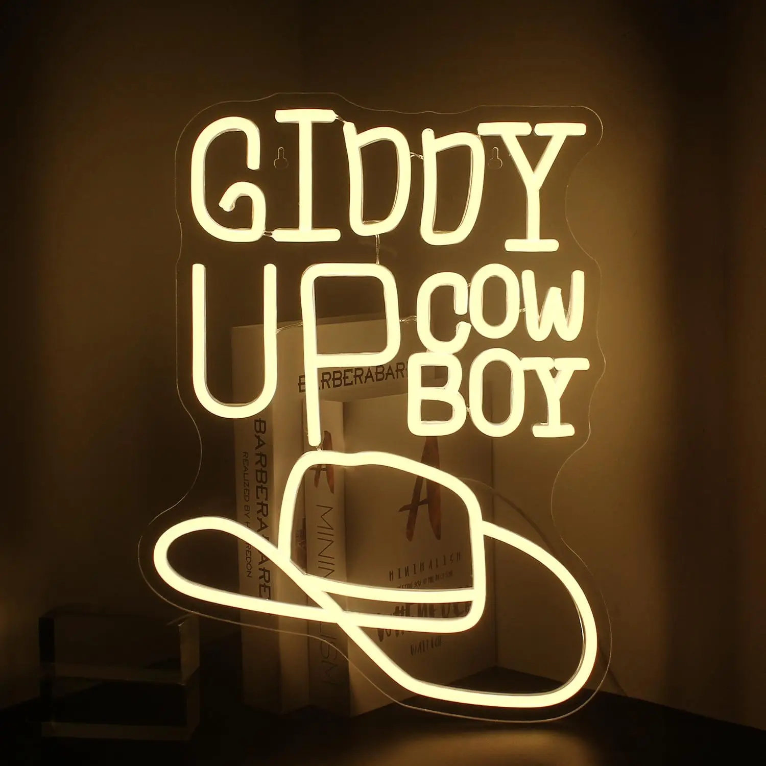 

Ковбойская неоновая вывеска GIDDY UP для украшения стен, неоновые светильники с регулируемой яркостью, подключение к USB, ковбойская шляпа, светодиодные неоновые вывески для спальни, домашнего паба