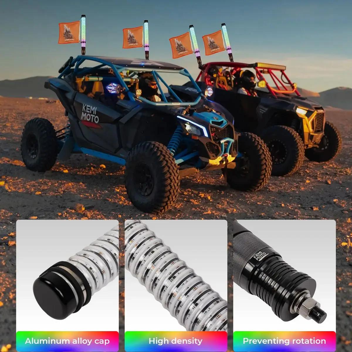 KEMIMOTO UTV ATV 팻 휩 라이트 방수 방향 지시등 블루투스 리모컨 보트 자동차 트럭 골프 카트용 캔암용