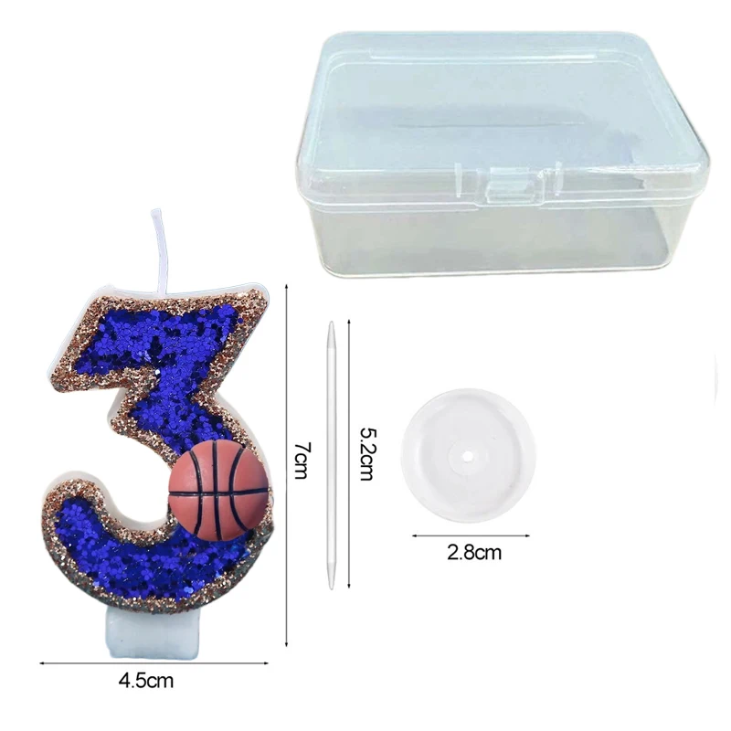 Gold Edge Blue Basketball Digital Candle - Creative Kids Birthday Party Cake Decoration Wish Candle