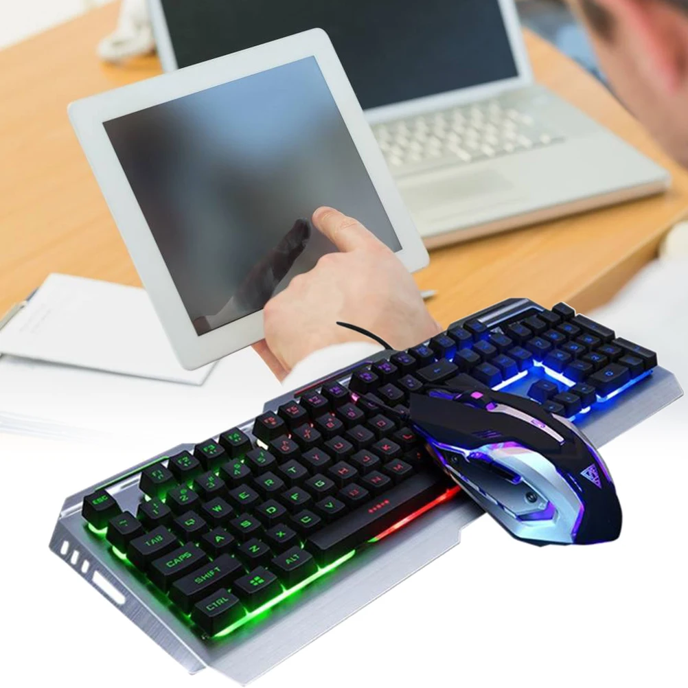 

USB-игровая механическая клавиатура с RGB-подсветкой, набор мышей, эргономичная металлическая панель, ретро-дизайн, клавиши быстрого доступа Fn, высокоэластичные кнопки
