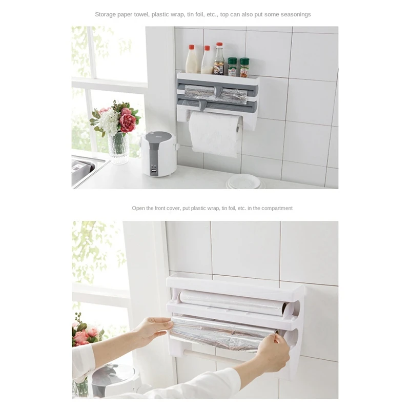 Plastic Wrap Paper Storage Rack Wall-Mounted Aluminum Foil Roll Rack Refrigerator Kitchen Punching-Free Shelf