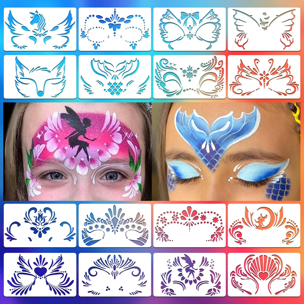 

16Pcs Hollowed Painting Templates for Kids DIY Drawing Graffiti, Adult Holiday Party Makeup, Face Body Painting Templates Set