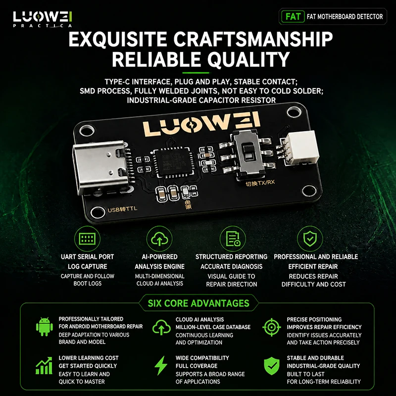 LUOWEI LW-FAT Error Detector Intelligent Motherboard Analyzer UART Log Capture Tool for Android Phone Repair Diagnostic Kit