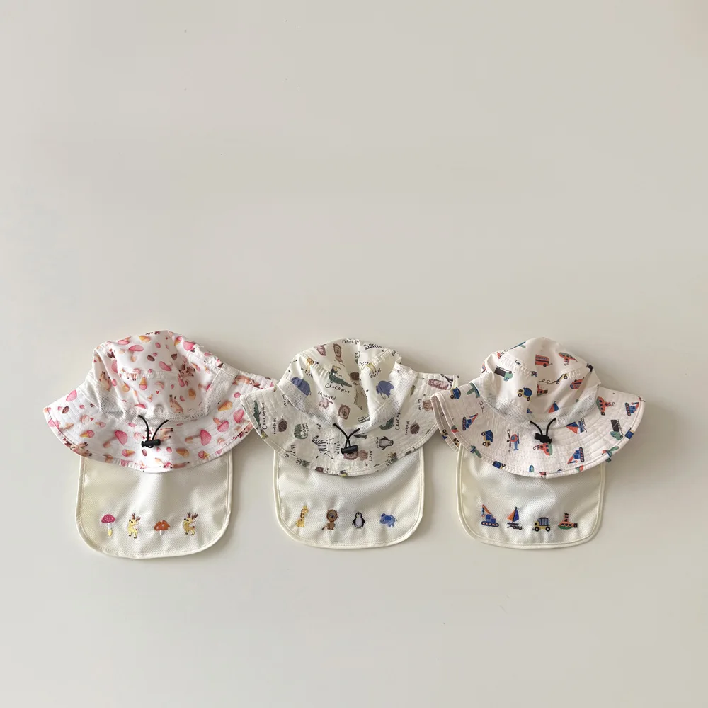 

Детская летняя тонкая панамка с мультяшными животными, быстросохнущая, с защитой шеи, широкими полями и УФ-защитой