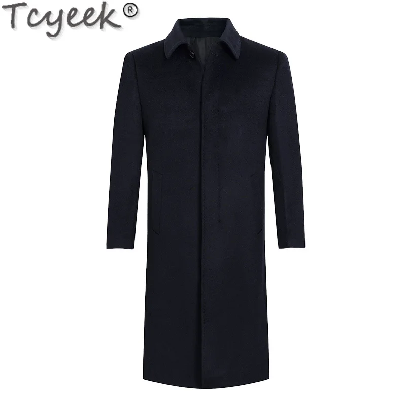 

Tcyeek 100% Cashmere Jackets Man Clothing Fall Winter Long Pure Cashmere Trench Coat High End Business Casual Woolen Coats Male